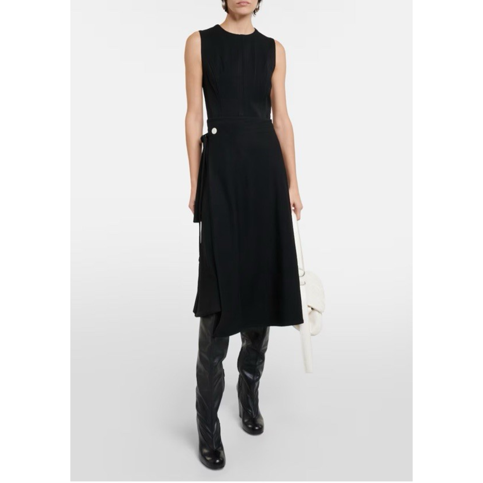 Proenza Shuler Dress 6 Black Sleeveless Fit Flare Midi Wrap White Label